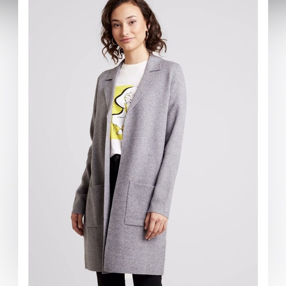 Grey Long Winter Pea Coat Open Front Jacket - Picture 1 of 8